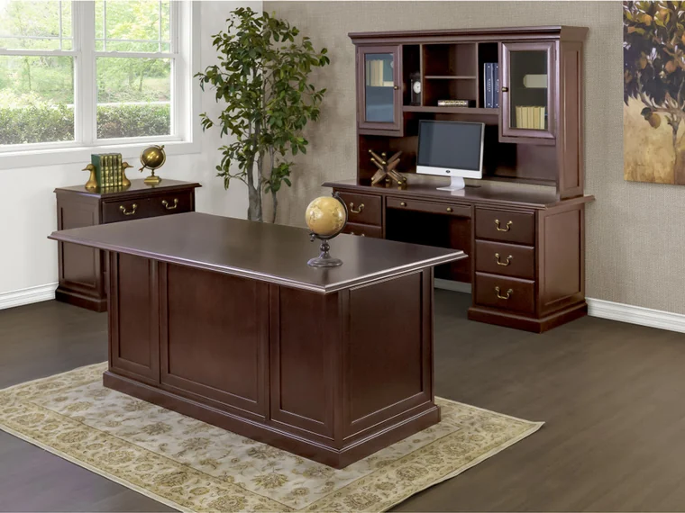 Executive Suite with Hutch – Rich wood desk, credenza and hutch.