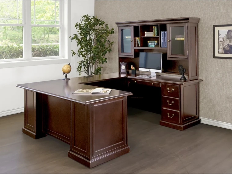 U-Shaped Desk with Hutch – Desk, bridge, credenza and hutch.