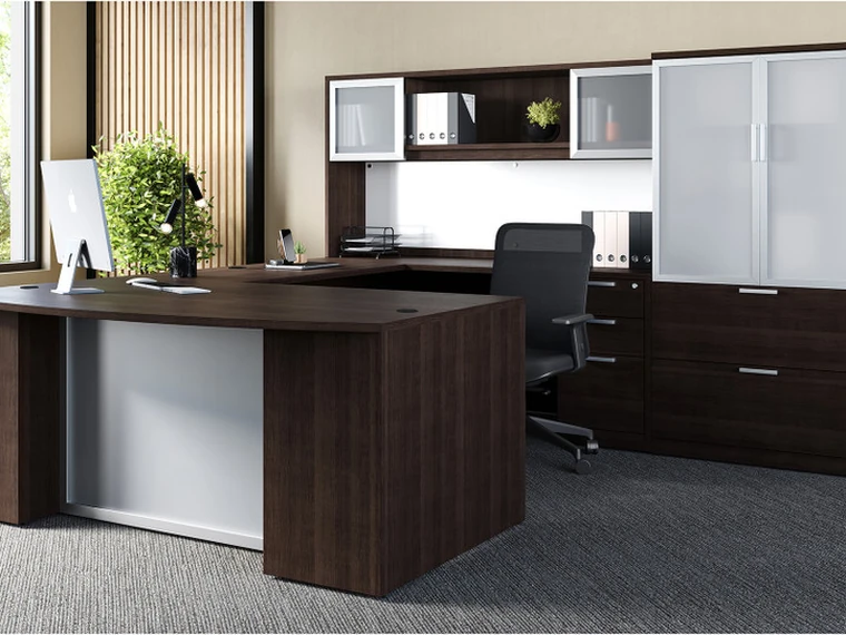 U-Desk with Hutch – Full suite with storage above the desk.