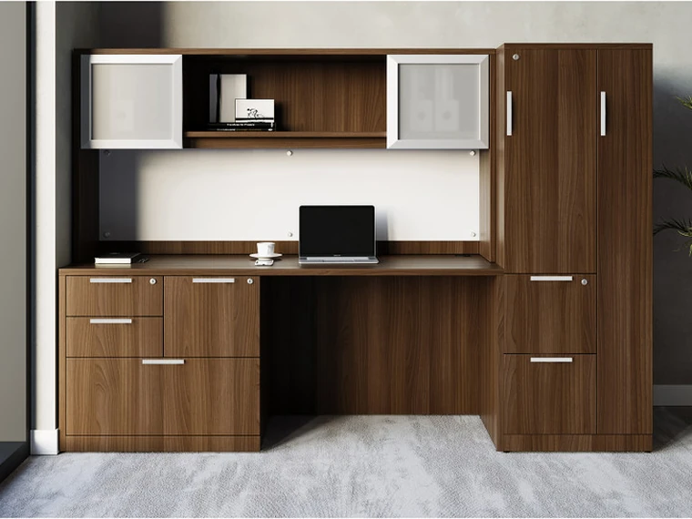 Desk and Hutch – Desk with overhead cabinets and shelves.