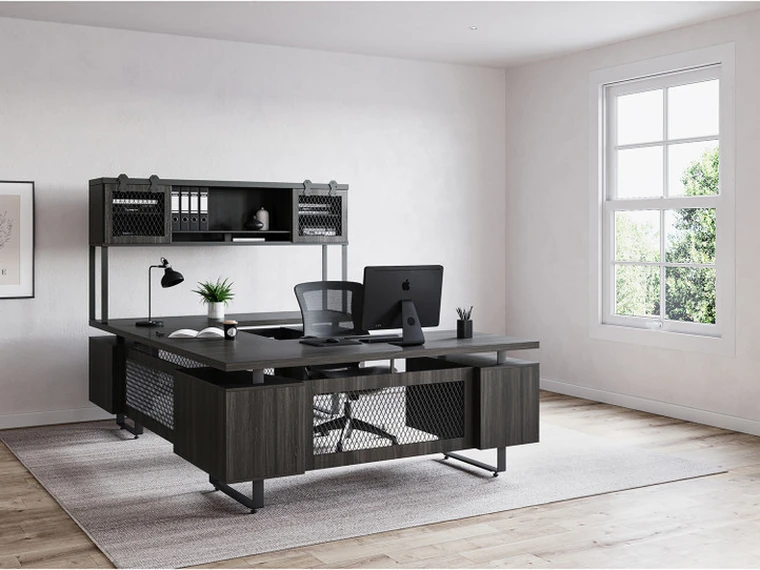 Dark Wood Executive Suite – Executive desk with hutch and storage.