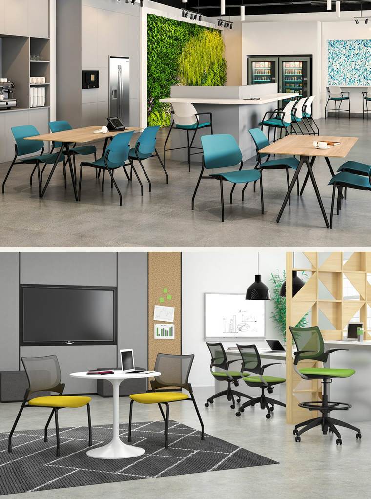 Cafe and counter seating – Cavo chairs with a counter in a break room.