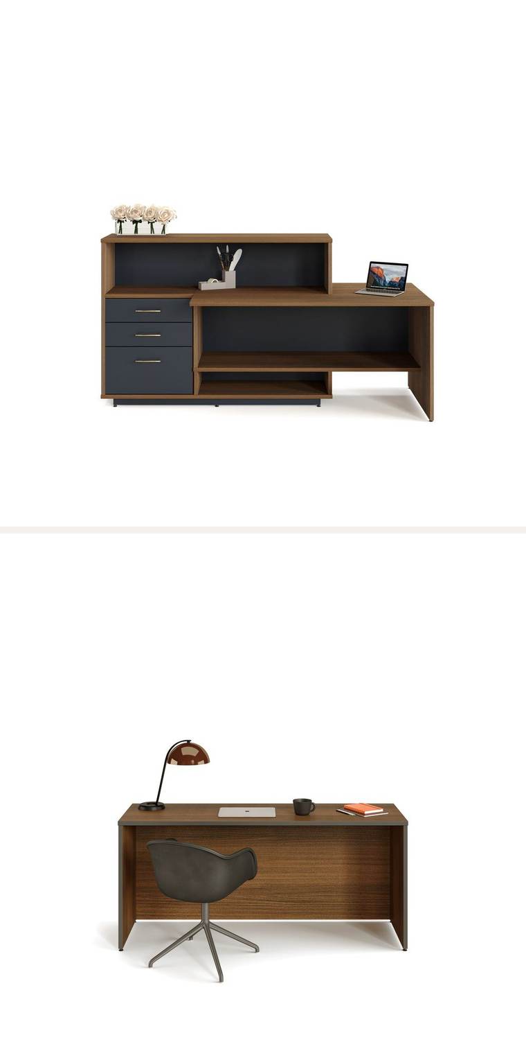 Desk and Credenza – Desk and credenza in two tones.