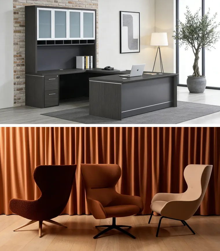 Private Office Suite – Desk with return, hutch and storage.