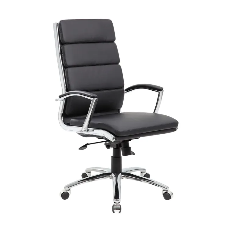 Leather Executive Chair – Stitched high back, chrome base.