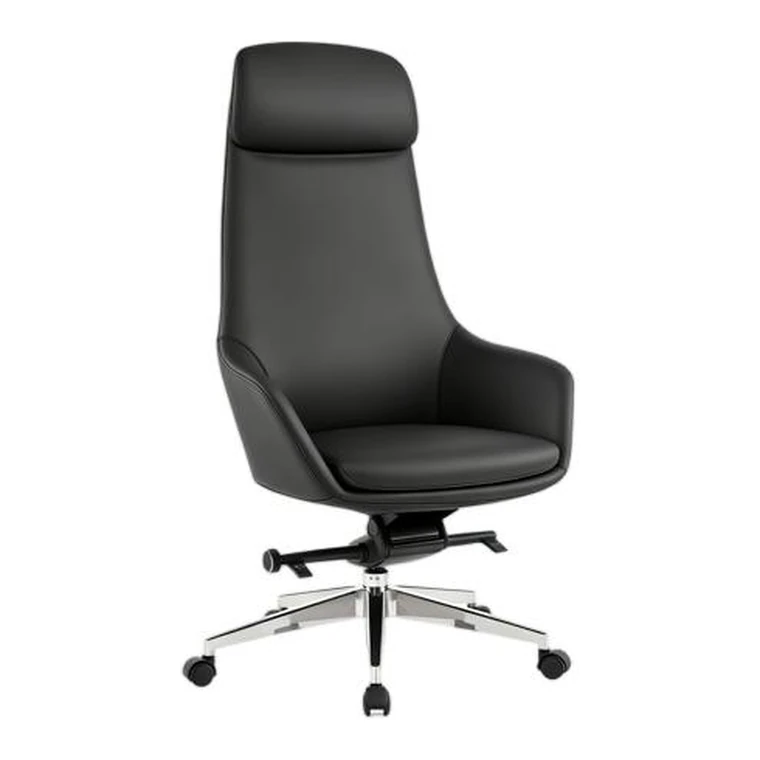 Modern High-Back Chair – Smooth leather with a tall headrest.